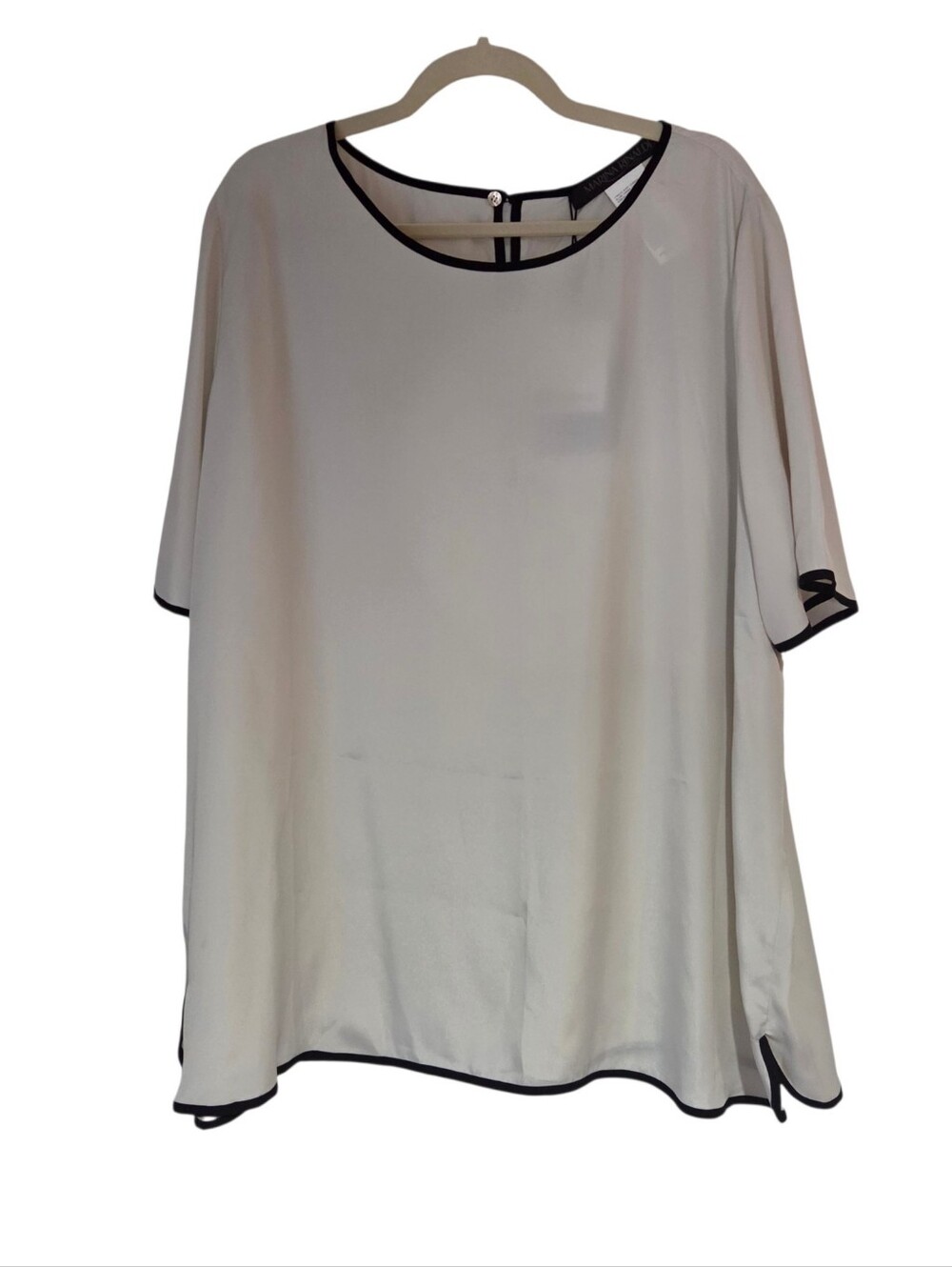 Marina Rinaldi Cream Balsamo Blouse Black Trim Neutral Chiffon Sheer SZ 22W (31)